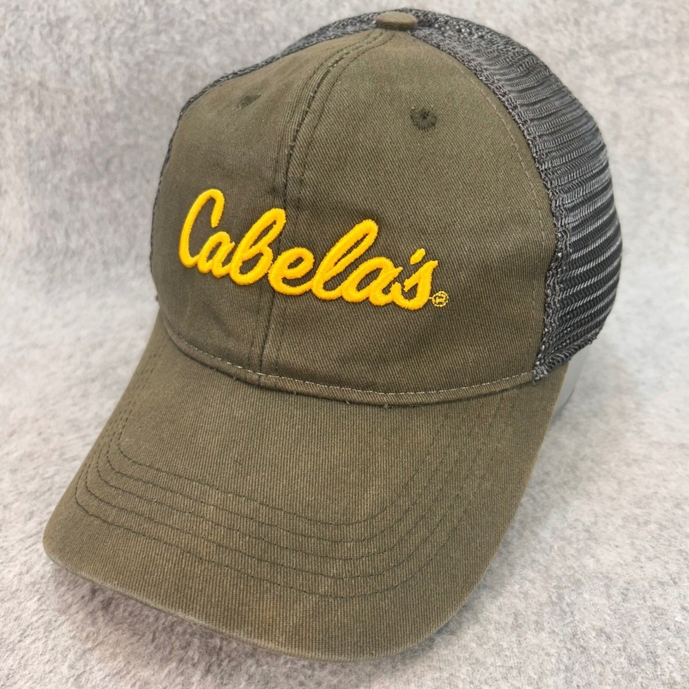 Cabela's Script Logo Mens Green Cabela's Trucker Hat Mesh Snapback OSFM